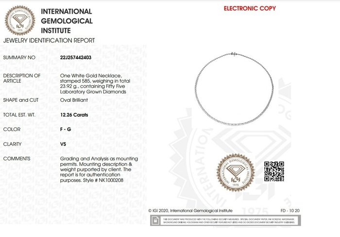 Halskæde - 14 karat Hvidguld Diamant (Laboratoriedyrket)