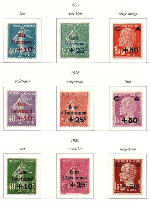 Frankrig  - 1927/1931 - De 5 komplette serier i nye ** + 2 varianter nr. 267b ** og 277a ** (se liste) - Yvert 2023