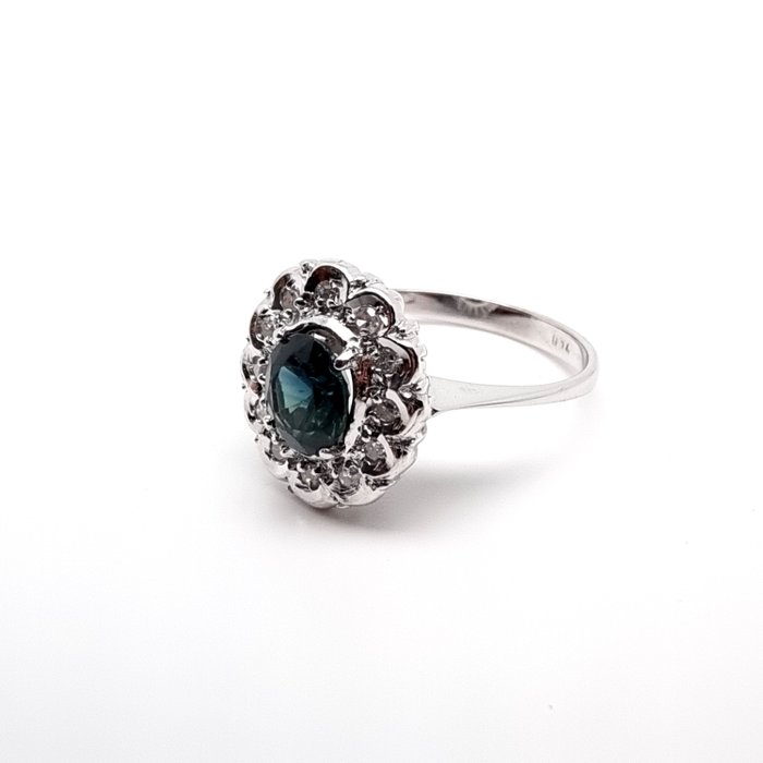 Ring - 18 kraat Hvidguld Safir - Diamant