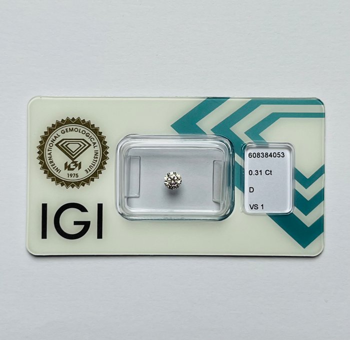 Ingen mindstepris - 1 pcs Diamant  (Natur)  - 031 ct - Rund - D (farveløs) - VS1 - International Gemological Institute (IGI) - Ex Ex Ex