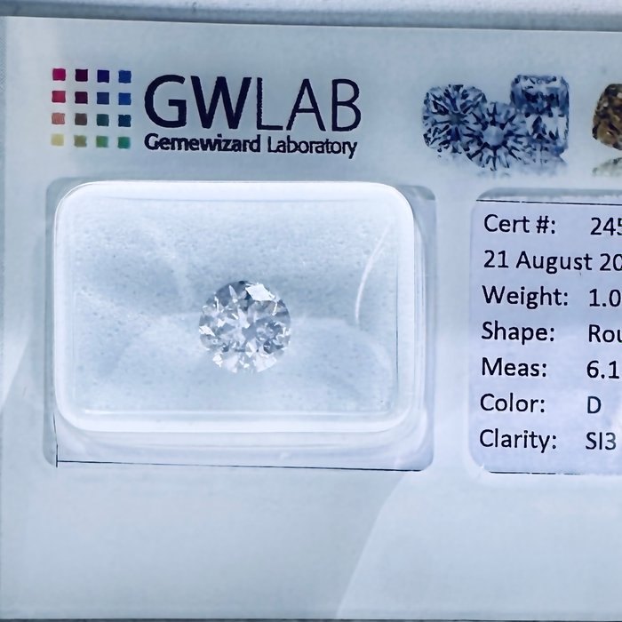 1 pcs Diamant  (Natur)  - 100 ct - Rund - D (farveløs) - SI3 - Gemewizard Gemological Laboratory (GWLab)