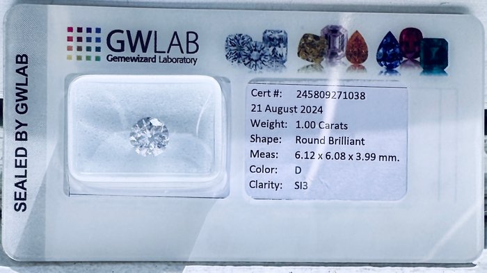 1 pcs Diamant  (Natur)  - 100 ct - Rund - D (farveløs) - SI3 - Gemewizard Gemological Laboratory (GWLab)