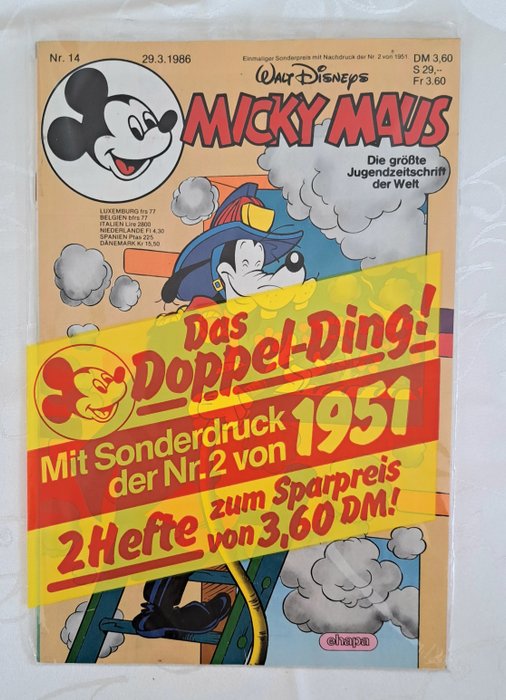 Micky Maus Nr.2, Nr.14 - Das Doppel-Ding , Mit Sonderdruck der Nr.2 von 1951 - 2 Comic - Første udgave - 1951/1986