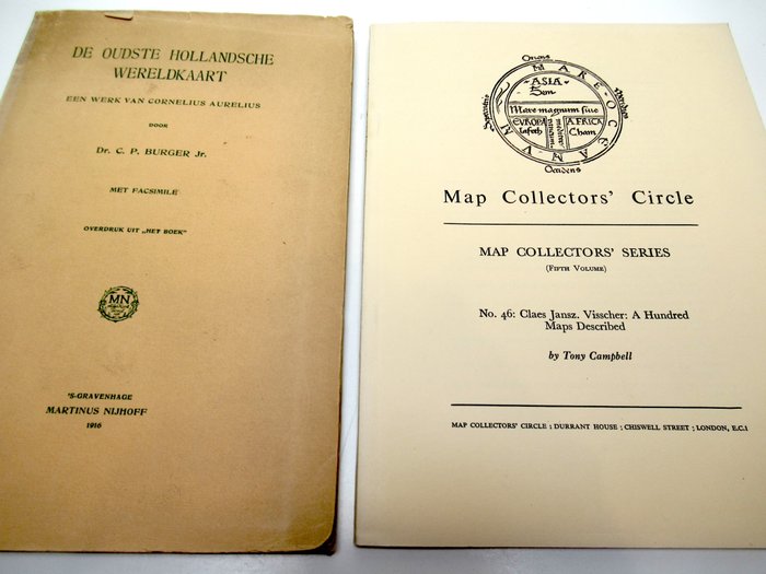 Wereld - Europa; Cornelius Aurelius / Waldseemuller , Claes Jansz. Visscher - De oudste Hollandse Wereldkaart. Een werk van Cornelius Aurelius + Claes Jansz. Visscher: A Hundred - 1535-1650