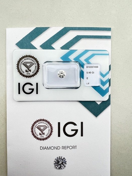 1 pcs Diamant  (Natur)  - 090 ct - Rund - E - IF - International Gemological Institute (IGI)