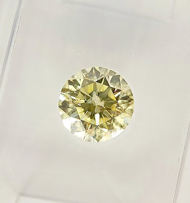 Ingen mindstepris - 1 pcs Diamant  (Naturfarvet)  - 1.02 ct - Rund - Light Grønlig Gul - I1 - Antwerp Laboratory for Gemstone Testing (ALGT)