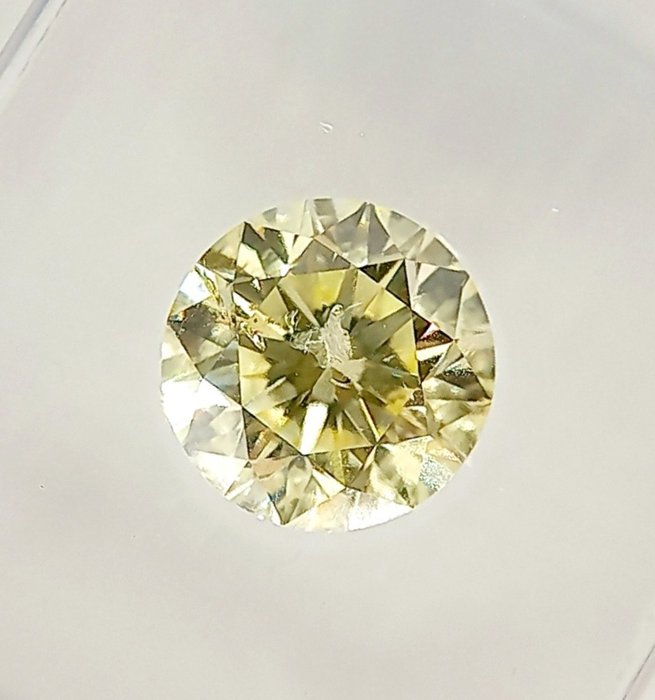 Ingen mindstepris - 1 pcs Diamant  (Naturfarvet)  - 1.02 ct - Rund - Light Grønlig Gul - I1 - Antwerp Laboratory for Gemstone Testing (ALGT)