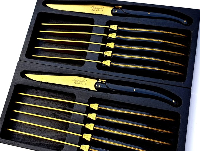 Laguiole - 12x Steak Knives - Gold - style de - Bordknive sæt (12) - Rustfrit stål