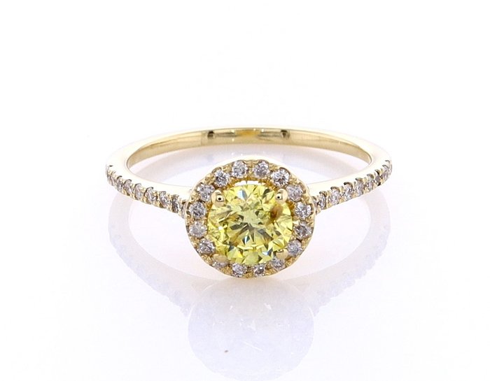 Ring - 14 karat Gulguld -  086ct tw Diamant (Naturfarvet) - Diamant