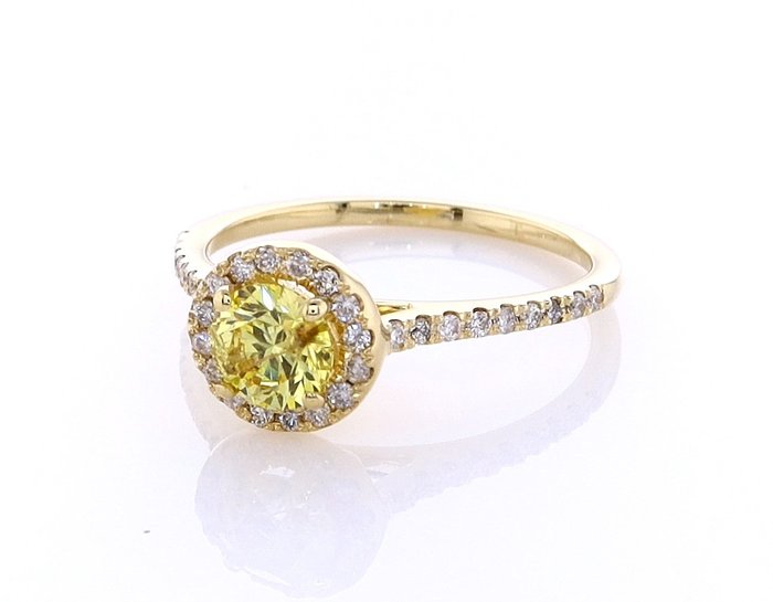 Ring - 14 karat Gulguld -  086ct tw Diamant (Naturfarvet) - Diamant