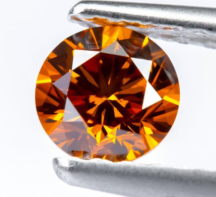 Ingen mindstepris - 1 pcs Diamant  (Naturfarvet)  - 0.35 ct - Rund - Fancy deep Orange - VS2 - Gem Report Antwerp (GRA)