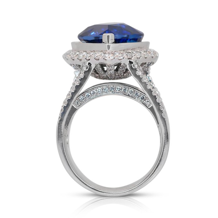 Ring - 18 kraat Hvidguld -  12.19ct. tw. Safir - Diamant - Sjælden safirring