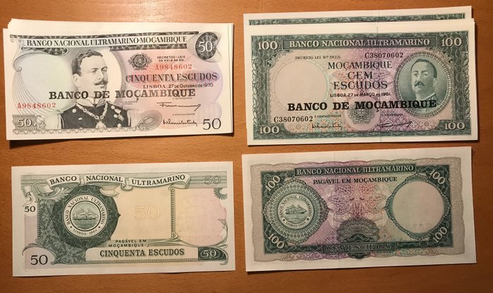 Mozambique. - 10 x 50, 100, 500, 1000 Metical ND 1976 (40 banknotes) - Pick 116, 117, 118, 119  (Ingen mindstepris)