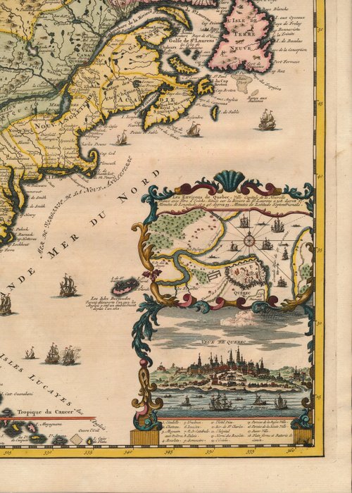 Amerika, North America / Florida / New England / Virginia / Carolina / Quebec / Mississipi; Henri Abraham Chatelain - Carte de la Nouvelle France, où se voit le cours des Grandes Rivieres - 1701-1720