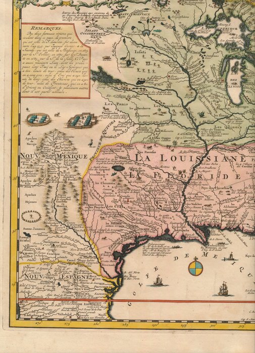 Amerika, North America / Florida / New England / Virginia / Carolina / Quebec / Mississipi; Henri Abraham Chatelain - Carte de la Nouvelle France, où se voit le cours des Grandes Rivieres - 1701-1720