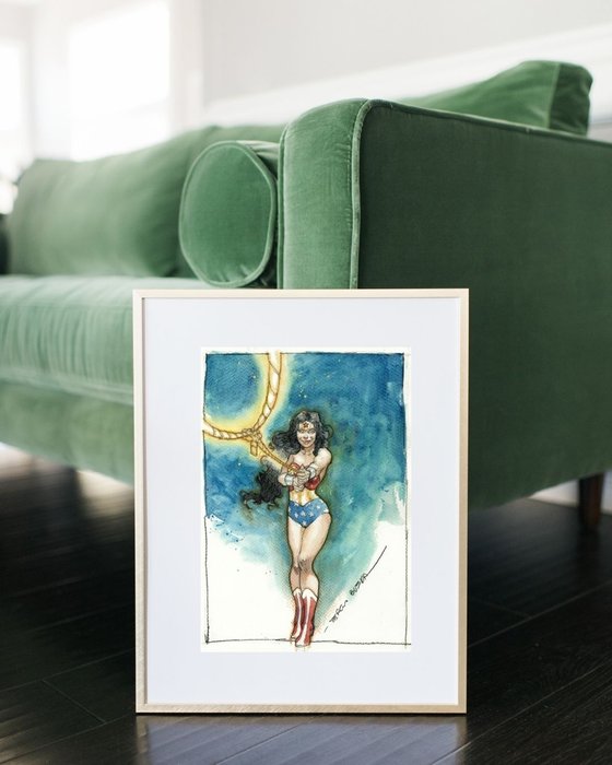 Bleda, Sergio Watercolour - Wonder Woman with Lasso - Original Painting by Sergio Bleda - Signed