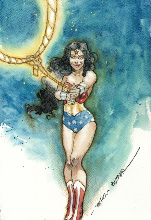 Bleda, Sergio Watercolour - Wonder Woman with Lasso - Original Painting by Sergio Bleda - Signed