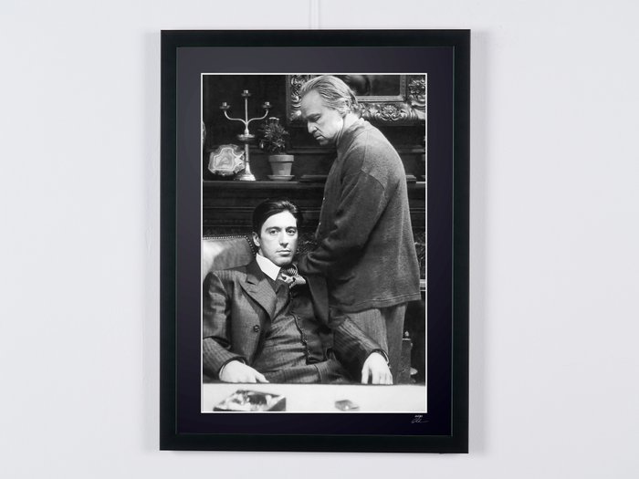 Godfather, the, Marlon Brando  as "Don Vito Corleone"  Al Pacino as Michael Corleone" - Fine Art Photography - Luxury Wooden Framed 70X50 cm - Limited Edition Nr 03 of 30 - Serial ID 17563 - Original Certificate (COA), Hologram Logo Editor and QR Code - 100% New items.