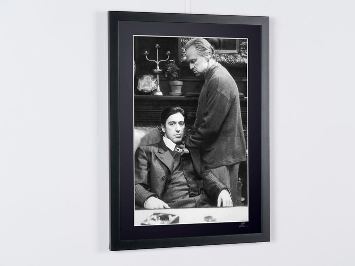 Godfather, the, Marlon Brando  as "Don Vito Corleone"  Al Pacino as Michael Corleone" - Fine Art Photography - Luxury Wooden Framed 70X50 cm - Limited Edition Nr 03 of 30 - Serial ID 17563 - Original Certificate (COA), Hologram Logo Editor and QR Code - 100% New items.