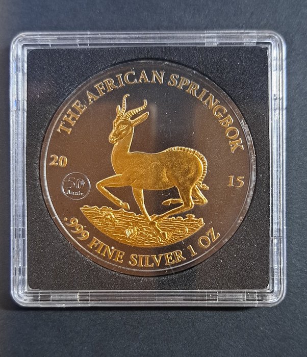 Gabon. 1000 Francs CFA 2015 Zilver "Springbok"  - 1 Oz. - Black Ruthenium and 24 kt gold - Golden Enigma Edition  (Ingen mindstepris)