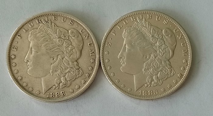 Förenta staterna. A Pair (2x) of USA Silver Morgan Dollars 1883-O, 1888  (Ingen mindstepris)