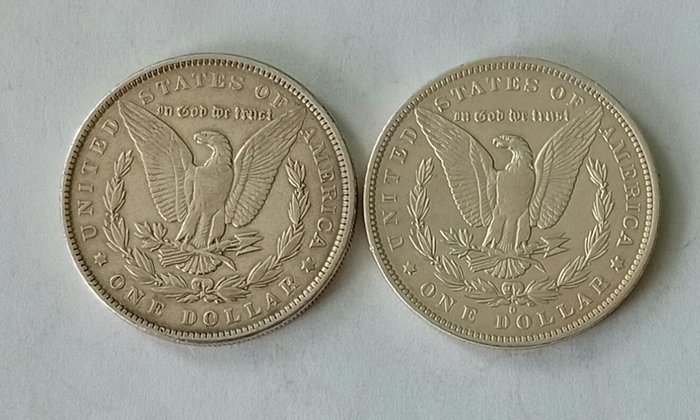 Förenta staterna. A Pair (2x) of USA Silver Morgan Dollars 1883-O, 1888  (Ingen mindstepris)