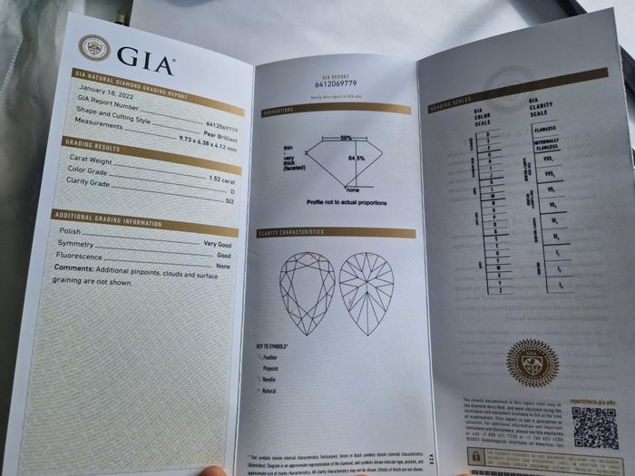 1 pcs Diamant  (Natur)  - 1.52 ct - Pære - D (farveløs) - SI2 - Gemological Institute of America (GIA)