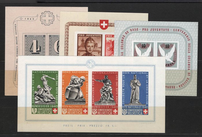 Schweiz 1940/1956 - Fire gode blokke - Michel Bl. 5, 6, 8, 12