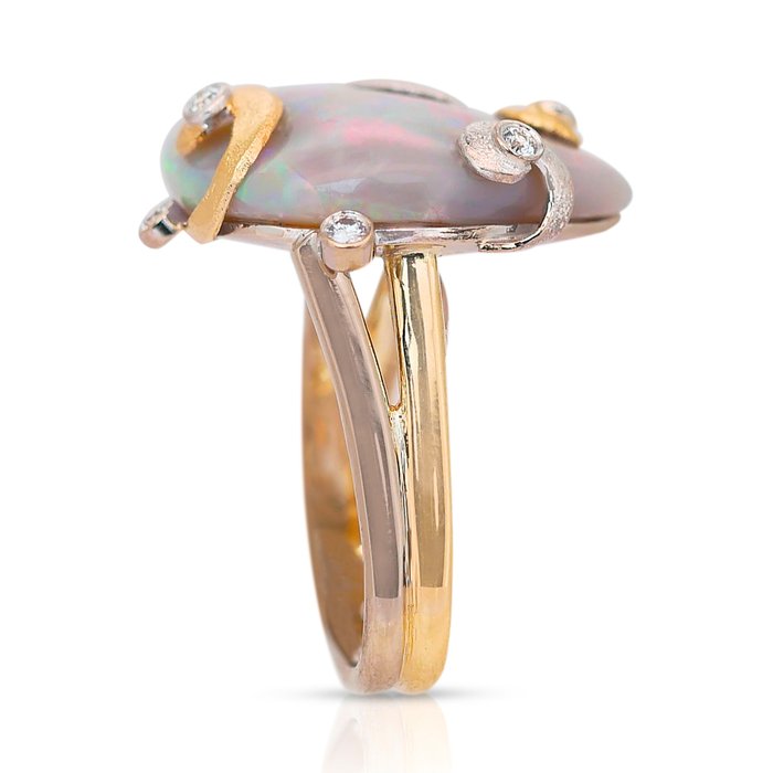 Ring - 18 kraat Gulguld -  11.21ct. tw. Opal - Diamant