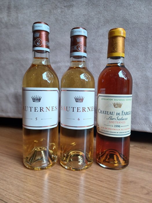 Sauternes "5"  "6" by Château d'Yquem  1996 Château de Fargues - Sauternes - 3 Halve flasker (0,375 L)