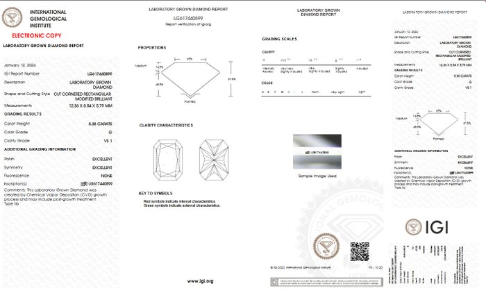 Ingen mindstepris - Ring - 18 kraat Gulguld -  5.38ct. tw. Diamant (Laboratoriedyrket) - G VS IGI Certificeret