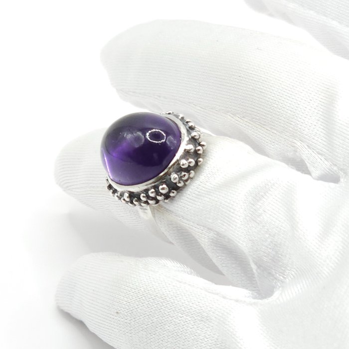 Ingen mindstepris - Statement-ring Sølv, 925 Sterling Sølv -  14.00ct. tw. Ametyst - Cabochon Solitaire Design