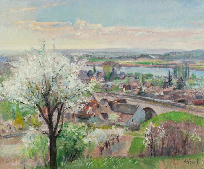 André-Léon Vivrel (1886-1976) - Arbre en fleurs sur les hauteurs