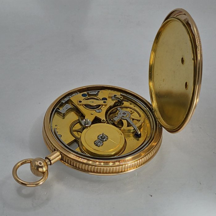 Decombaz - große 18K Goldtaschenuhr - Quarter Repeater - Zentralsekunde - Spezialwerk - Frankrig omkring 1850