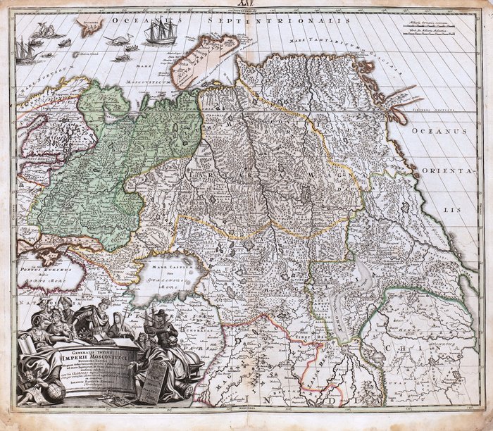 North Asia - Rusland Armenien Georgien; Det Kaspiske Hav, Usbekistan, Kasakhstan, Turkmenistan, Kina, Mongoliet; J. B. Homann - Generalis Totius Imperii Moscovitici - 1710 (SJÆLDEN FØRSTE UDGAVE)