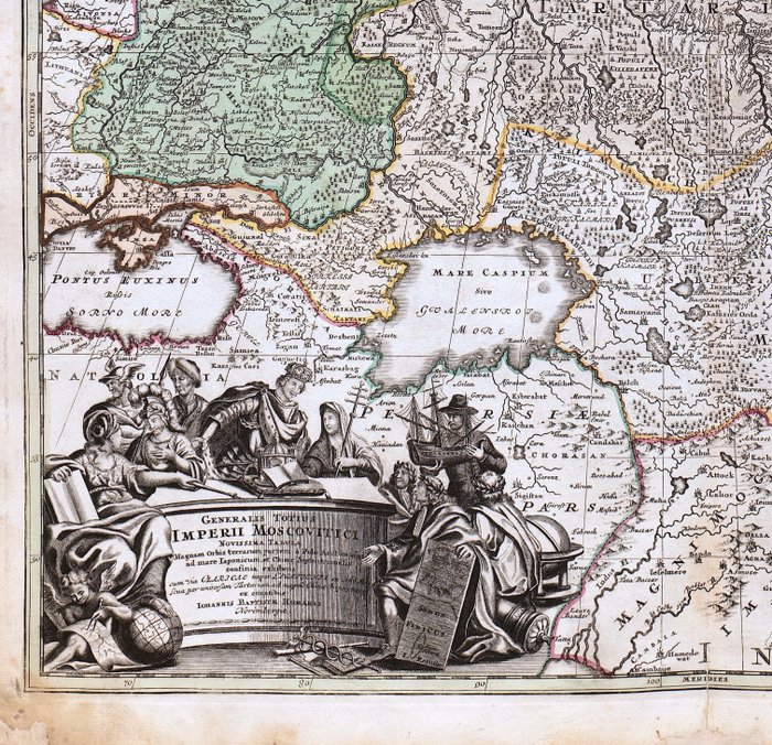 North Asia - Rusland Armenien Georgien; Det Kaspiske Hav, Usbekistan, Kasakhstan, Turkmenistan, Kina, Mongoliet; J. B. Homann - Generalis Totius Imperii Moscovitici - 1710 (SJÆLDEN FØRSTE UDGAVE)