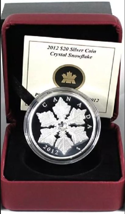 Canada 20 Dollars 2012 Snowflake - Crystal Swarovski 1 Oz (999) with COA and BOX  (Ingen mindstepris)