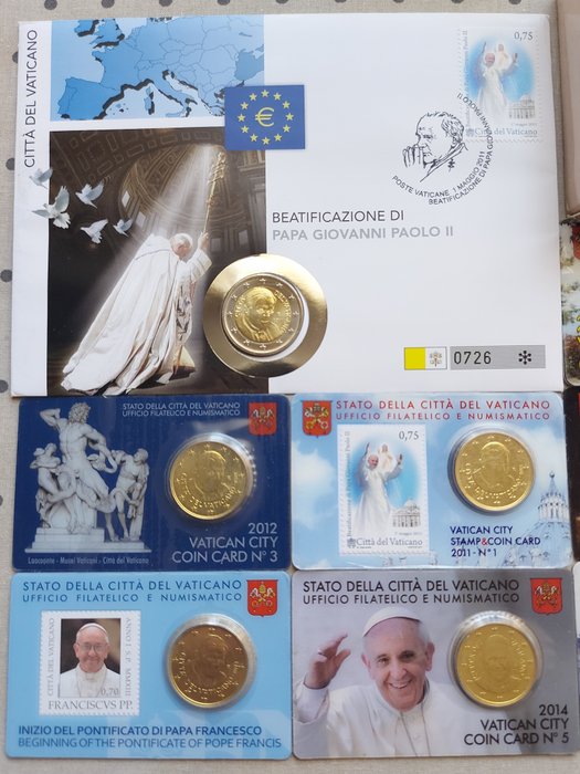 Vatikanstaten. 50 Cent / 2 Euro + Medal 2010/2015 (9 pcs)  (Ingen mindstepris)