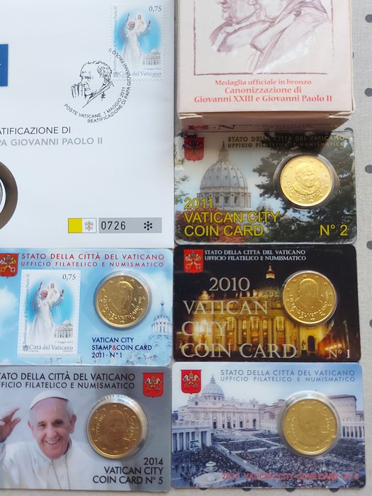 Vatikanstaten. 50 Cent / 2 Euro + Medal 2010/2015 (9 pcs)  (Ingen mindstepris)