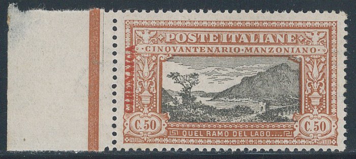 Italienske Cyrenaica  - Manzoni 50 c. n. P6, med overlæg af TEST lodret, b.d.f. til venstre. (Ray).