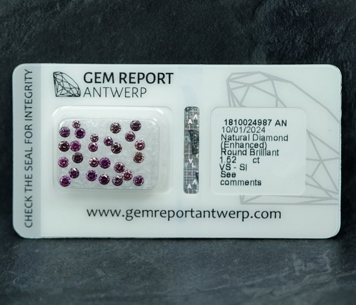 26 pcs Diamant  (Farvebehandlet)  - 1.52 ct - Fancy Lilla, Lyserød - SI1, VS1 - Gem Report Antwerp (GRA)