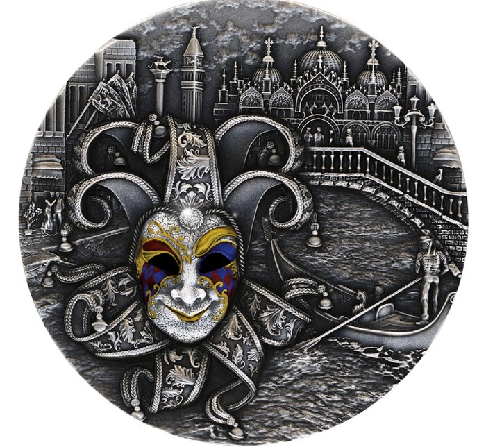 Niue. 5 Dollars 2022 Venetian Mask II - High Relief - Antique finish, 2 Oz (.999)