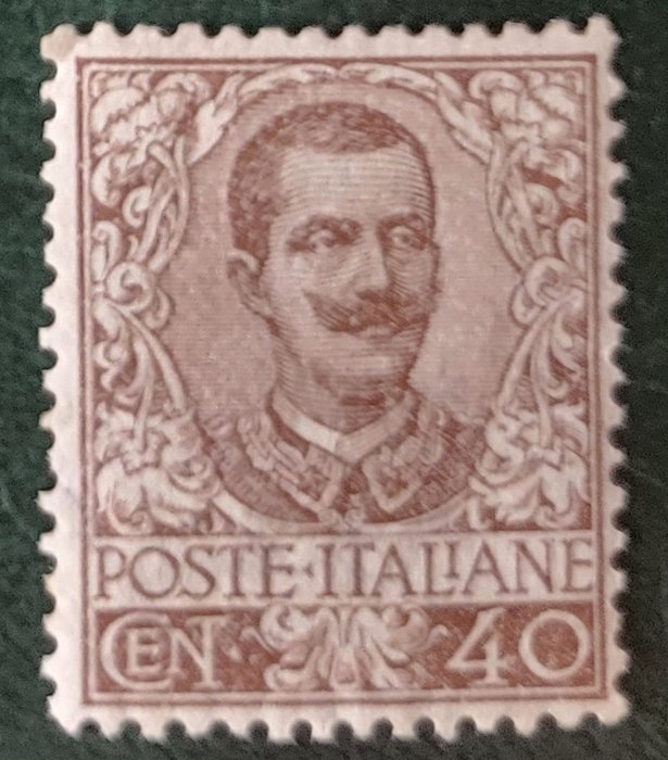 Italien Kongerige  - 1901 Blomster, n.74, 40 cent brun, godt centreret, Raybaudi certificeret