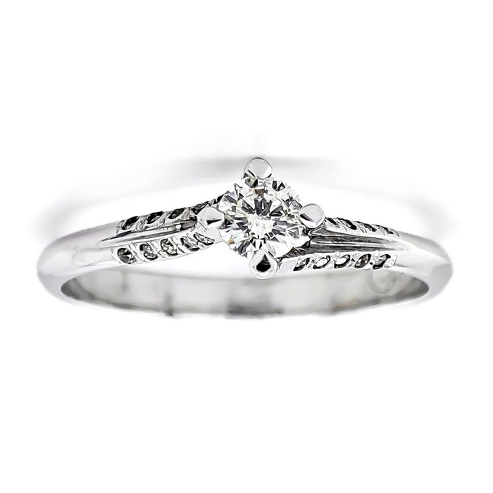 Ring - 14 karat Hvidguld -  0.27ct. tw. Diamant (Naturfarvet)  - Diamant