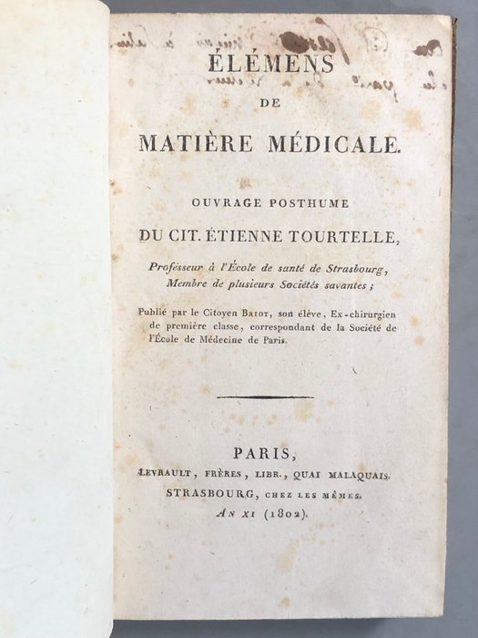 Etienne Tourtelle / J.D.T. de Bienville - Elémens de matière médicale  Réflexions importantes sur les abus de la saignée - 1781-1802