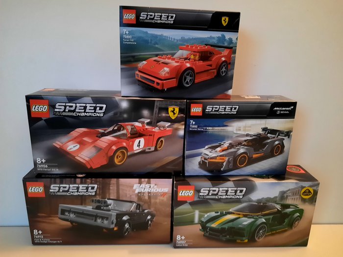 Lego - Speed Champions - 75890+75892+76907+76906+76912 - Ferrari F40 Competizione+ McLaren Senna+ Lotus Evija+ 1970 Ferrari 512 M + Fast  Furious 1970 Dodge