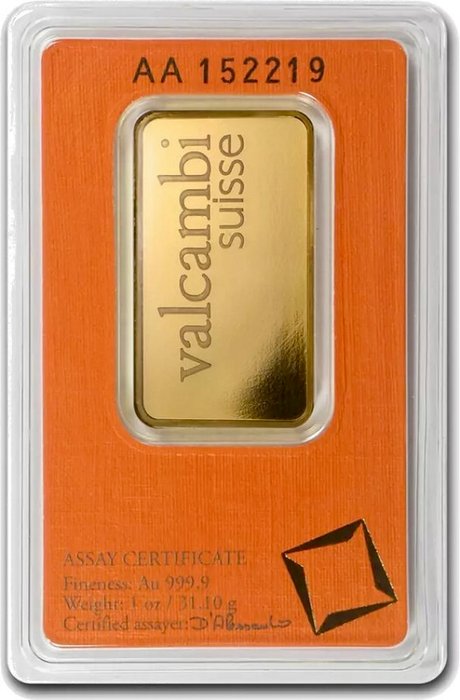 1 Troy Ounce - Guld 999 - Valcambi, Switzerland - Forseglet  Med certifikat