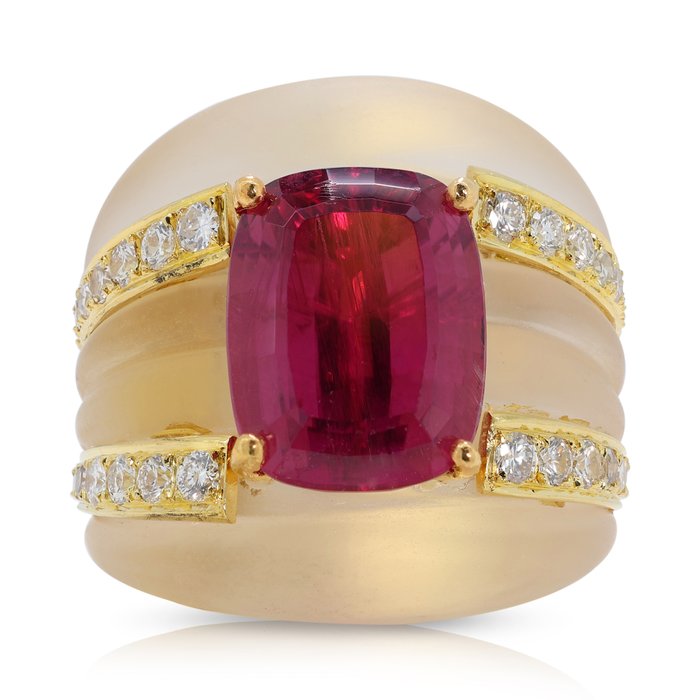 Ring - 18 kraat Gulguld -  9.53ct. tw. Rubin - Diamant