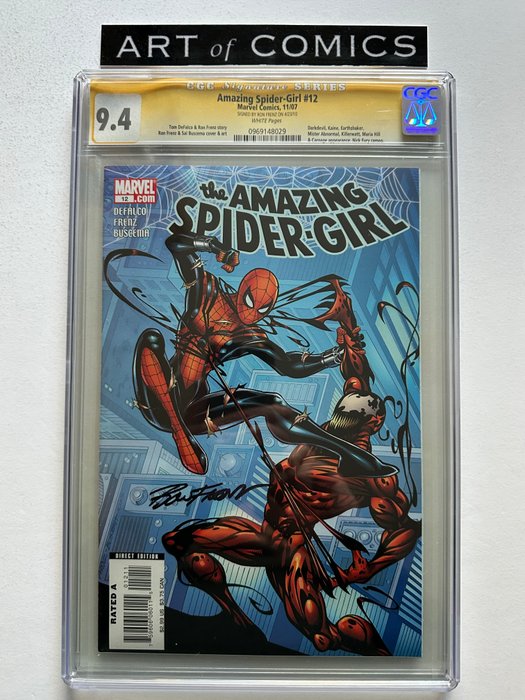 Amazing Spider-Girl #12 - Maria Hill,Earthshaker,Killerwatt,Mr Abnormal,Earthshaker Appearance - Signed By Ron Frenz - Signature Series Graded CGC 9.4!!! - Very High Grade! - White Pages! - 1 Signed graded comic - Første udgave - 2007