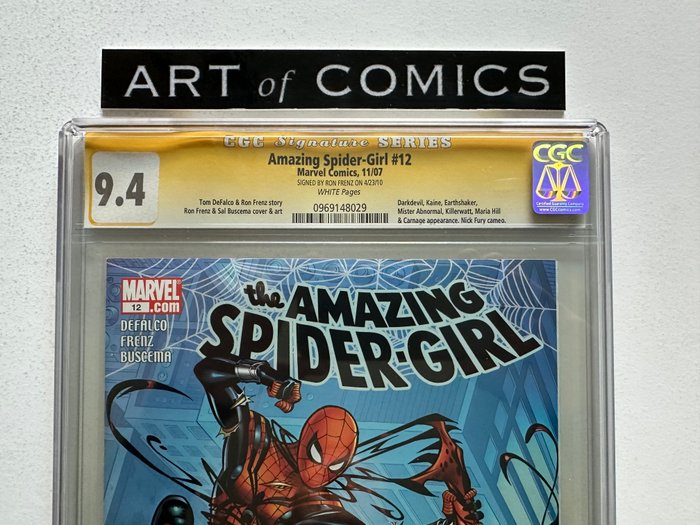 Amazing Spider-Girl #12 - Maria Hill,Earthshaker,Killerwatt,Mr Abnormal,Earthshaker Appearance - Signed By Ron Frenz - Signature Series Graded CGC 9.4!!! - Very High Grade! - White Pages! - 1 Signed graded comic - Første udgave - 2007